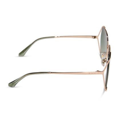 diff eyewear featuring the donna iv square sunglasses with a brushed champagne frame and cool matcha gradient polarized lenses side view