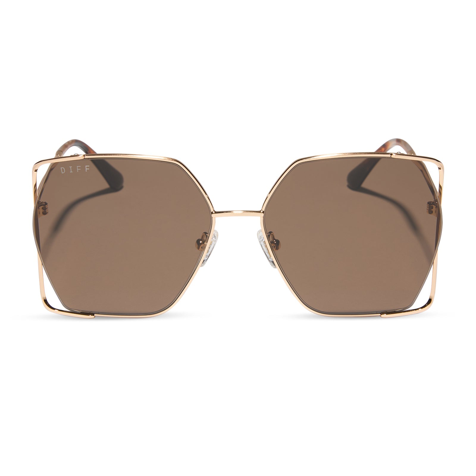 diff eyewear featuring the donna iv square sunglasses with a brushed gold frame and truffle lenses front view