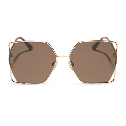 diff eyewear featuring the donna iv square sunglasses with a brushed gold frame and truffle lenses front view