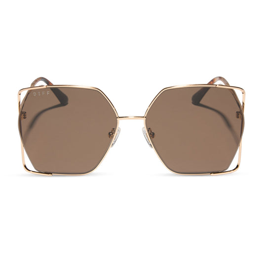 diff eyewear featuring the donna iv square sunglasses with a brushed gold frame and truffle lenses front view