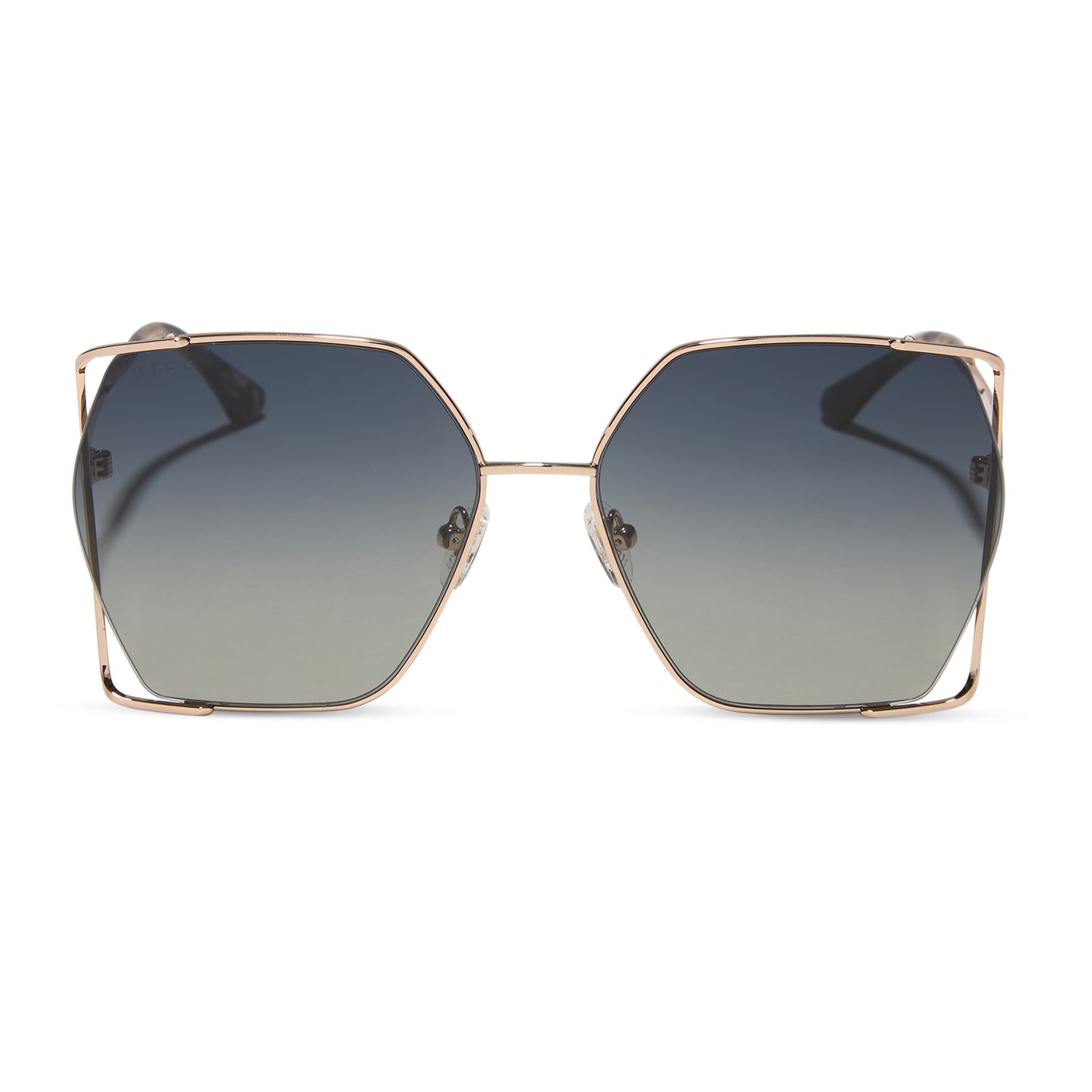 diff eyewear wholesale donna iv oversized square sunglasses with a gold frame and grey gradient lenses front view