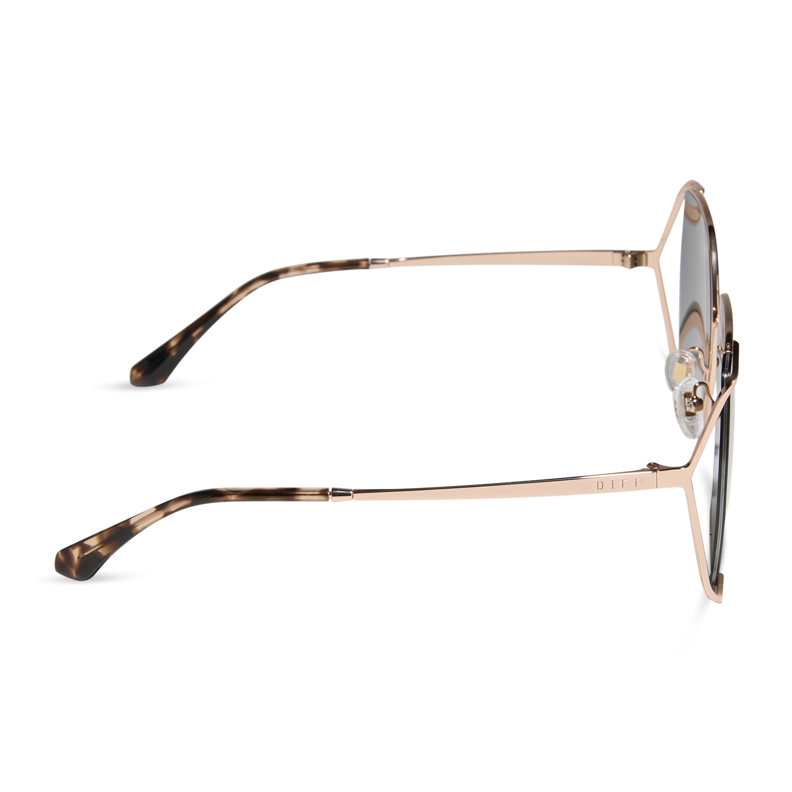 diff eyewear wholesale donna iv oversized square sunglasses with a gold frame and grey gradient lenses side view