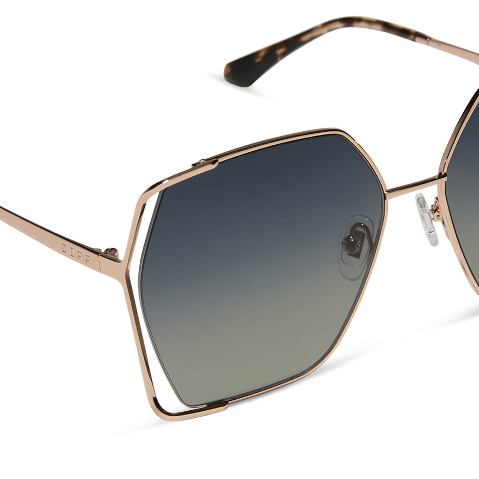 diff eyewear wholesale donna iv oversized square sunglasses with a gold frame and grey gradient lenses detailed view