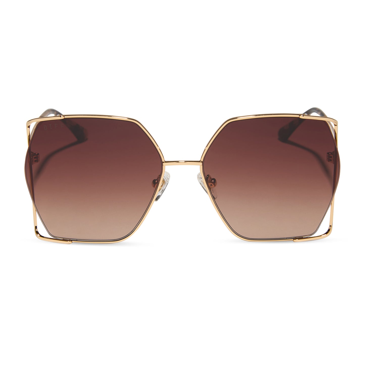 diff eyewear featuring the donna iv square sunglasses with a gold frame and brown gradient lenses front view