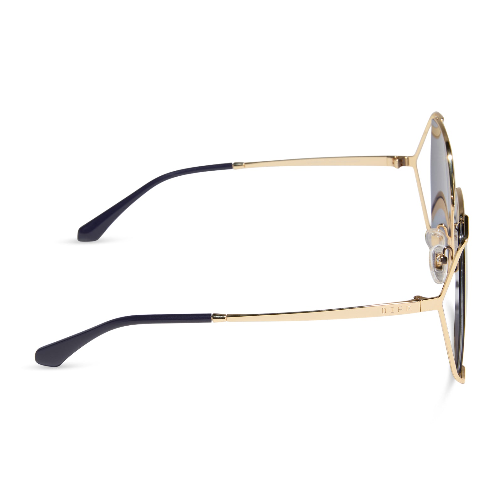 diff eyewear wholesale donna iv oversized square sunglasses with a gold frame and midnight blue purple lenses side view