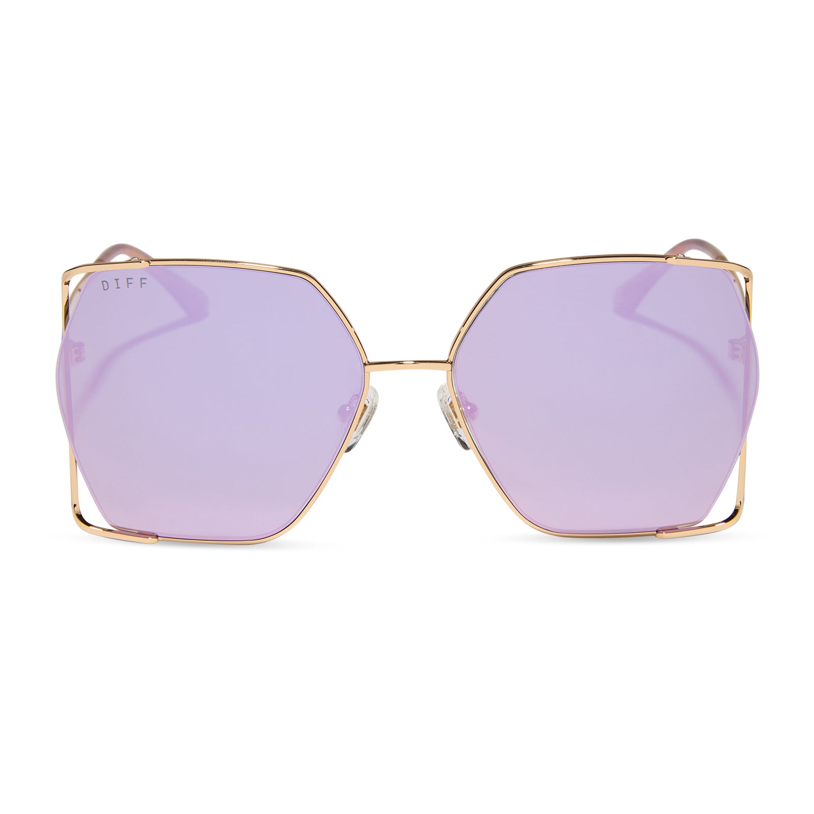 diff eyewear featuring the donna iv square sunglasses with a gold frame and taupe mirror lenses front view