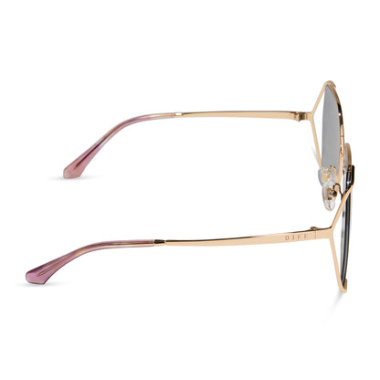 diff eyewear featuring the donna iv square sunglasses with a gold frame and taupe mirror lenses side view