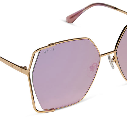 diff eyewear featuring the donna iv square sunglasses with a gold frame and taupe mirror lenses detailed view