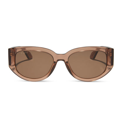 diff eyewear drew square sunglasses with a cafe ole brown acetate frame and brown lenses front view