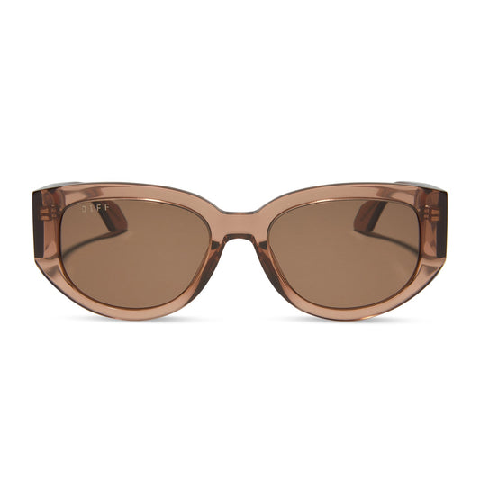 diff eyewear drew square sunglasses with a cafe ole brown acetate frame and brown lenses front view