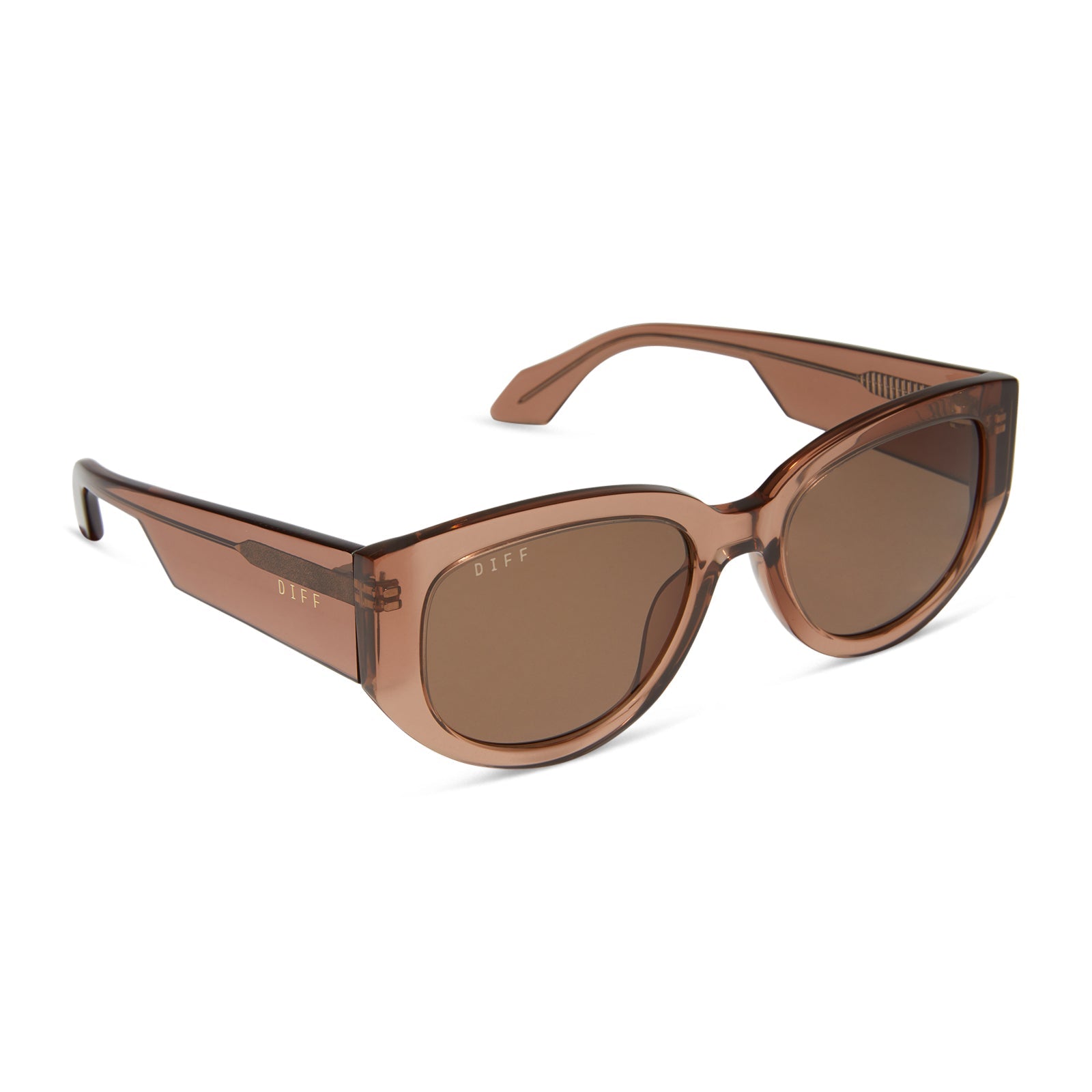 diff eyewear drew square sunglasses with a cafe ole brown acetate frame and brown lenses angled view