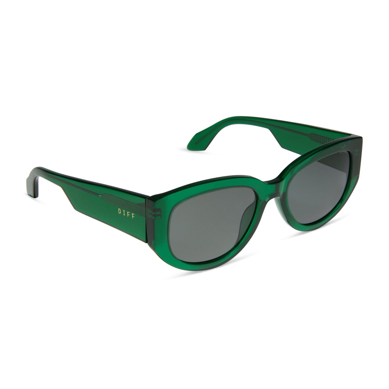 diff eyewear drew square sunglasses with a palm green crystal acetate frame and grey polarized lenses angled view