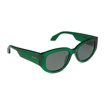 diff eyewear drew square sunglasses with a palm green crystal acetate frame and grey polarized lenses angled view