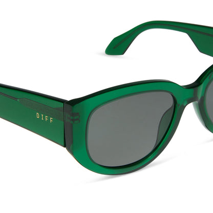 diff eyewear drew square sunglasses with a palm green crystal acetate frame and grey polarized lenses detailed view