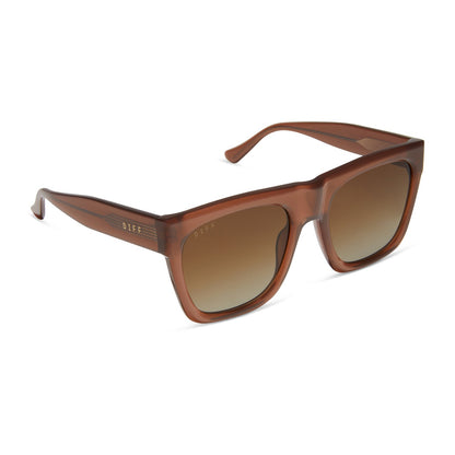 diff eyewear easton oversized square sunglasses with a macchiato brown acetate frame and brown gradient polarized lenses angled view