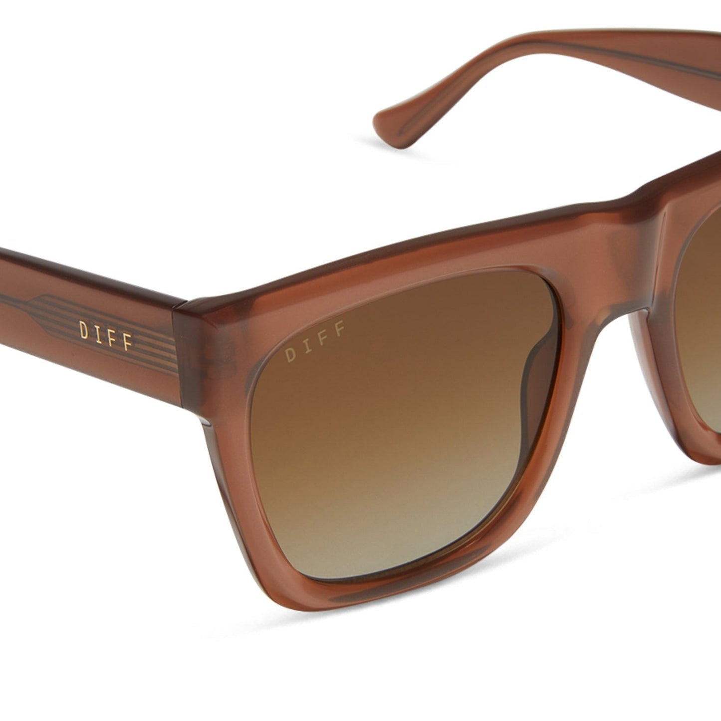 diff eyewear easton oversized square sunglasses with a macchiato brown acetate frame and brown gradient polarized lenses detailed view