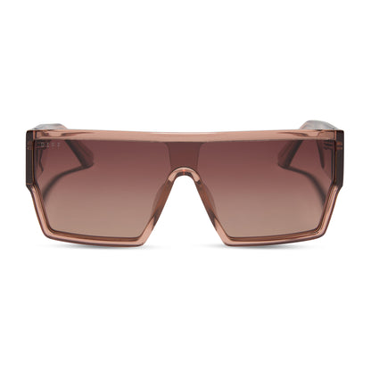 diff eyewear wholesale electra shield sunglasses with a cafe ole brown frame and brown gradient lenses front view