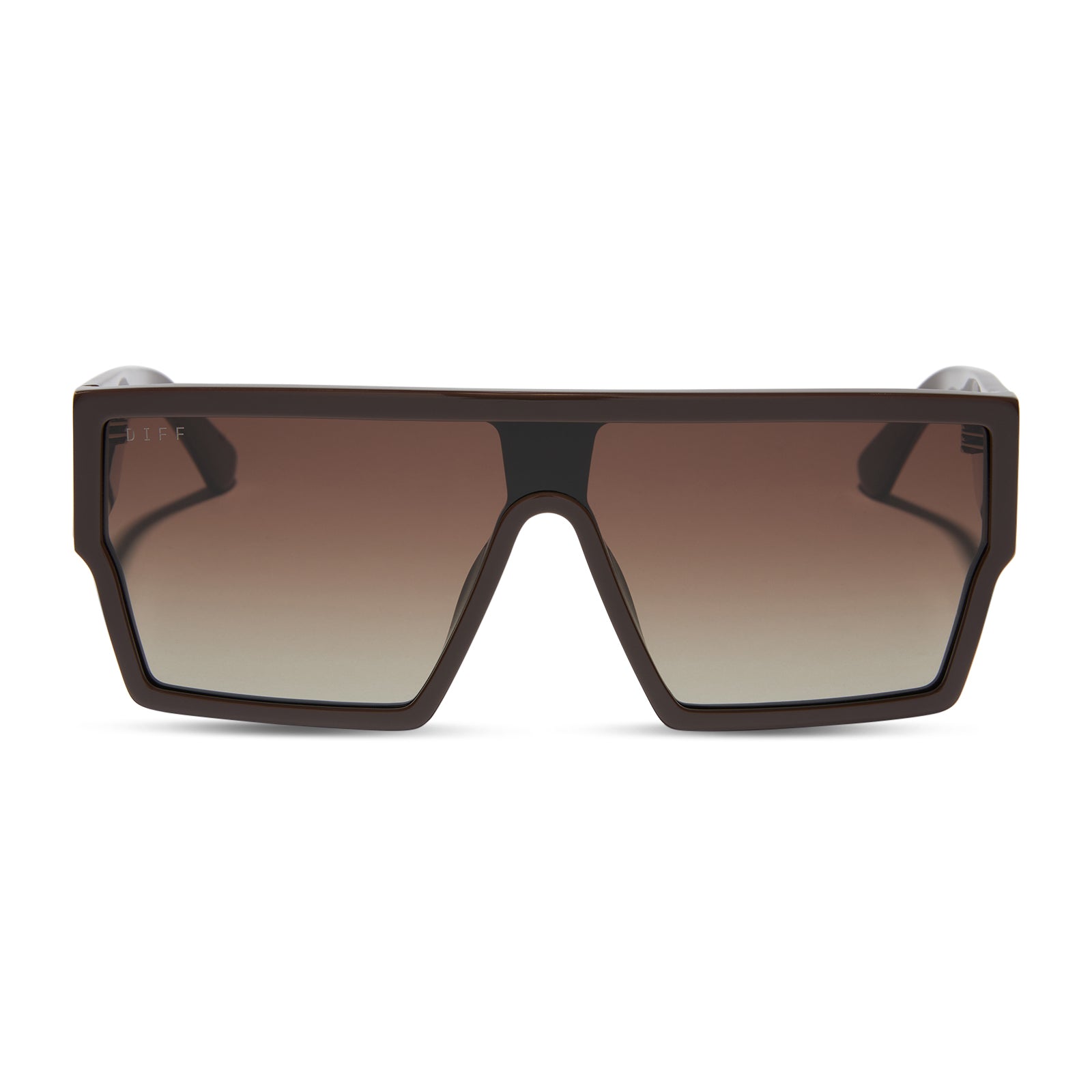 diff eyewear featuring the electra shield sunglasses with a truffle frame and truffle gradient lenses front view