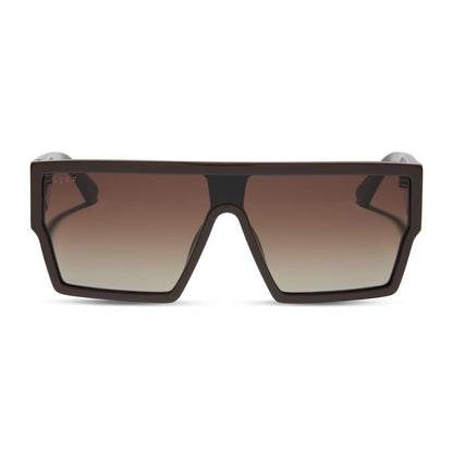 diff eyewear featuring the electra shield sunglasses with a truffle frame and truffle gradient lenses front view