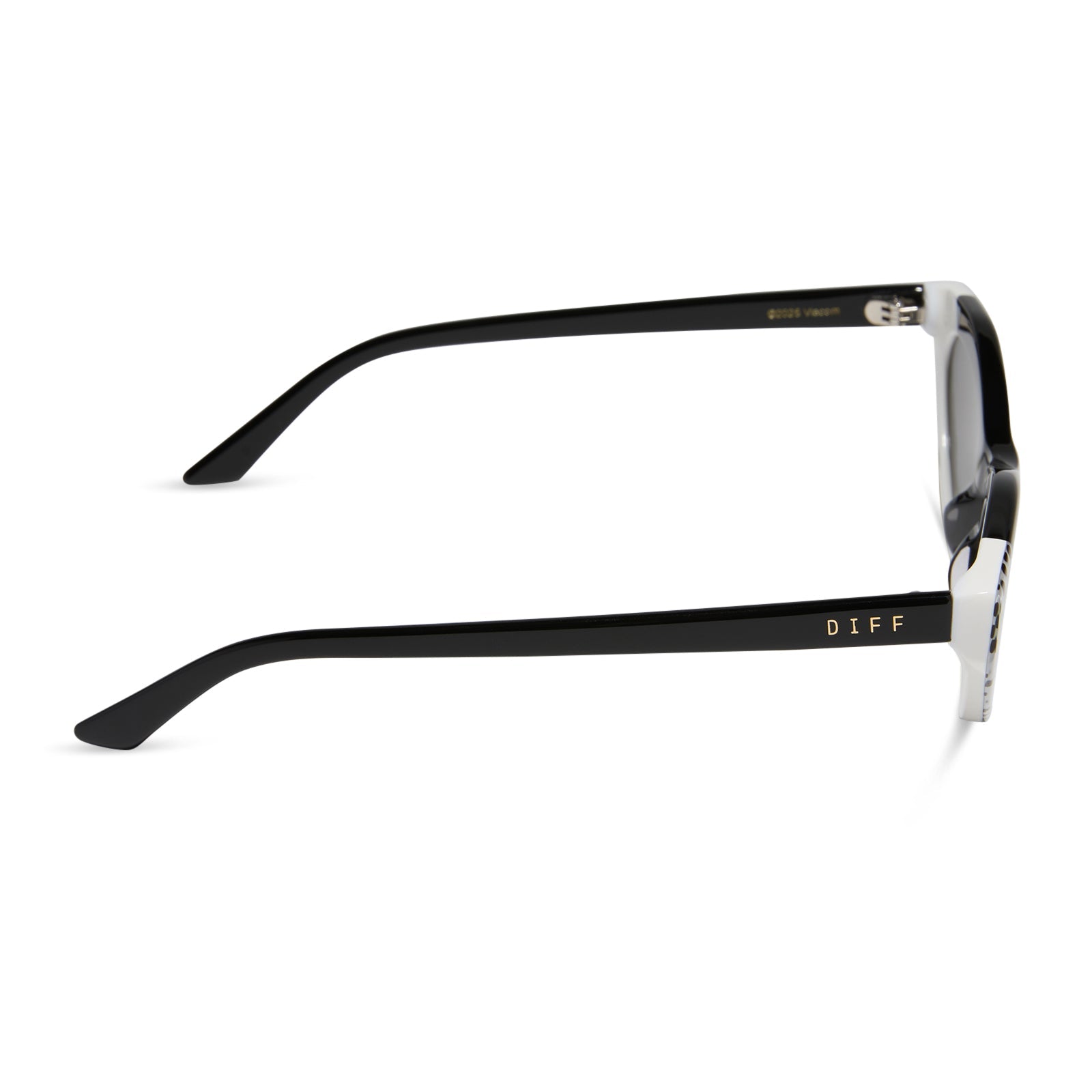 emily in paris x diff eyewear featuring the emily 2.0 cat eye sunglasses with a midnight polka dot frame and chic grey lenses side view