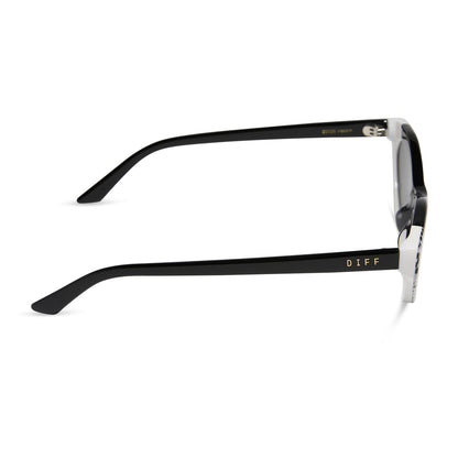 emily in paris x diff eyewear featuring the emily 2.0 cat eye sunglasses with a midnight polka dot frame and chic grey lenses side view