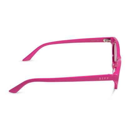 emily in paris x diff eyewear featuring the emily 2.0 cateye sunglasses with a parisian pink frame and maracon pink lenses side view