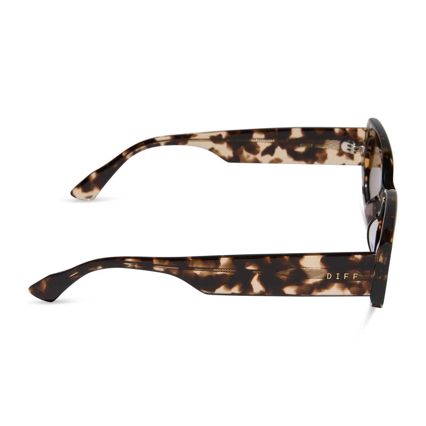 emily in paris x diff eyewear featuring the julien 2.0 rectangle sunglasses with a classic tortoise frame and warm brown lenses side view