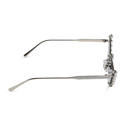 emily in paris x diff eyewear featuring the mindy 2.0 cateye sunglasses with a champagne pearl frame and grey gradient lenses side view