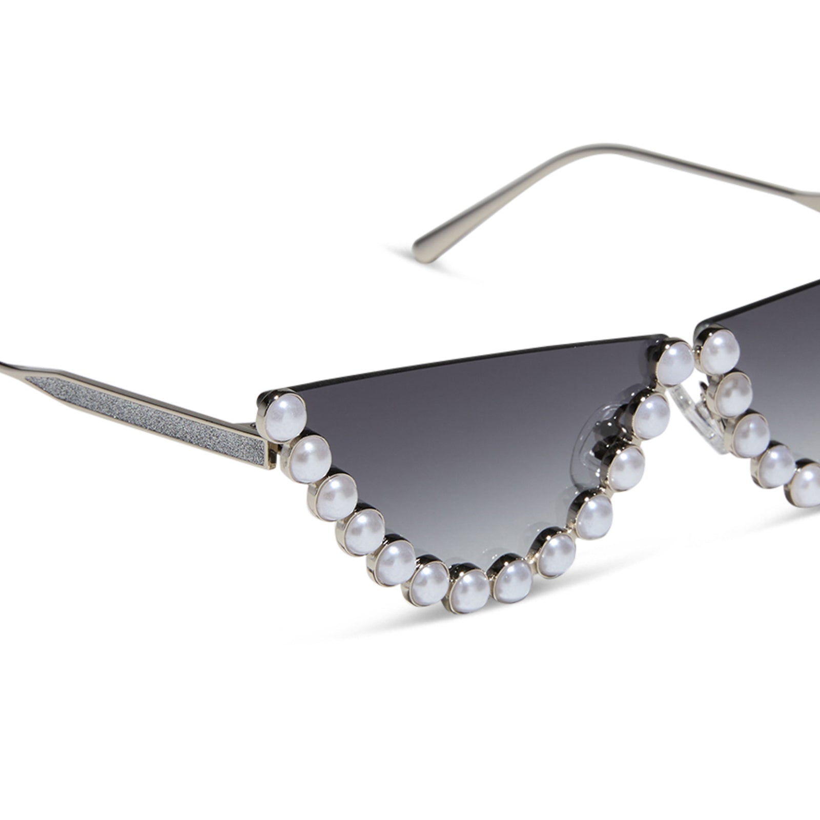 emily in paris x diff eyewear featuring the mindy 2.0 cateye sunglasses with a champagne pearl frame and grey gradient lenses detailed view