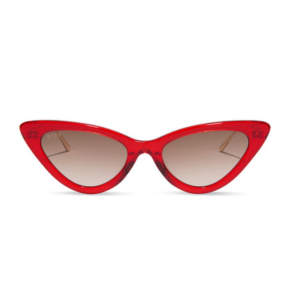 emily in paris x diff eyewear featuring the mindy 3.0 cateye sunglasses with a rouge vogue red frame and brown gradient lenses front view