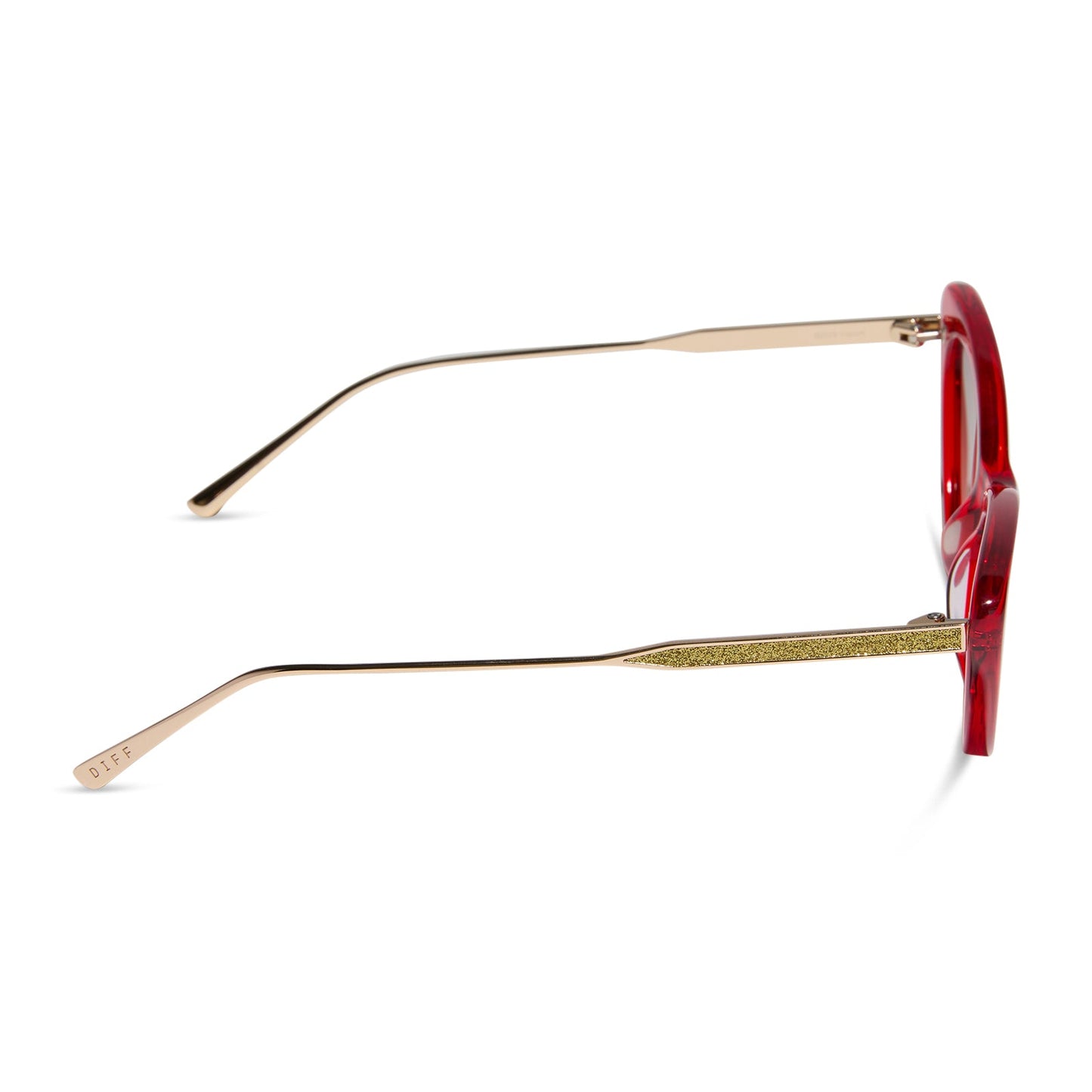 emily in paris x diff eyewear featuring the mindy 3.0 cateye sunglasses with a rouge vogue red frame and brown gradient lenses side view