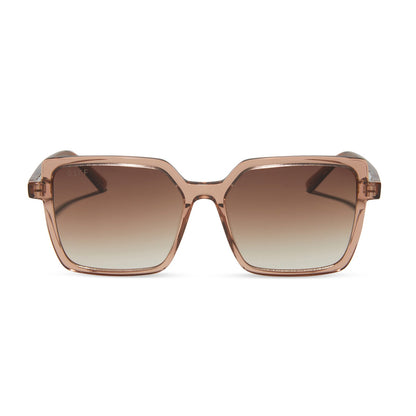 diff eyewear esme oversized square sunglasses with a cafe ole brown acetate frame and brown gradient polarized lenses front view