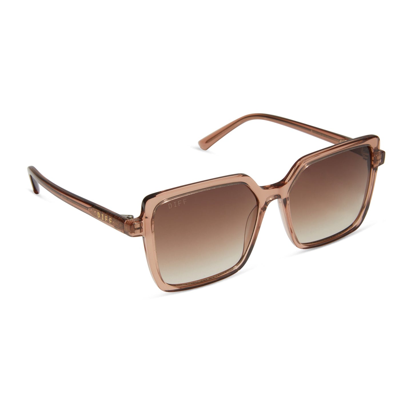 diff eyewear esme oversized square sunglasses with a cafe ole brown acetate frame and brown gradient polarized lenses angled view