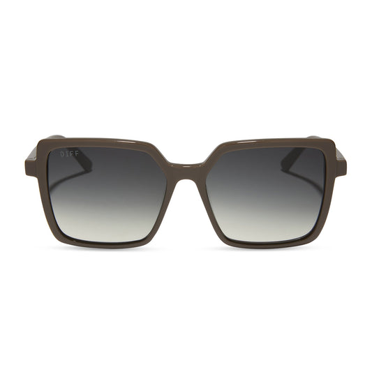 diff eyewear featuring the esme square sunglasses with a london stone frame and grey gradient lenses front view