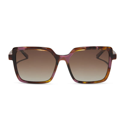 diff eyewear featuring the esme square sunglasses with a torino tortoise frame and brown gradient polarized lenses front view