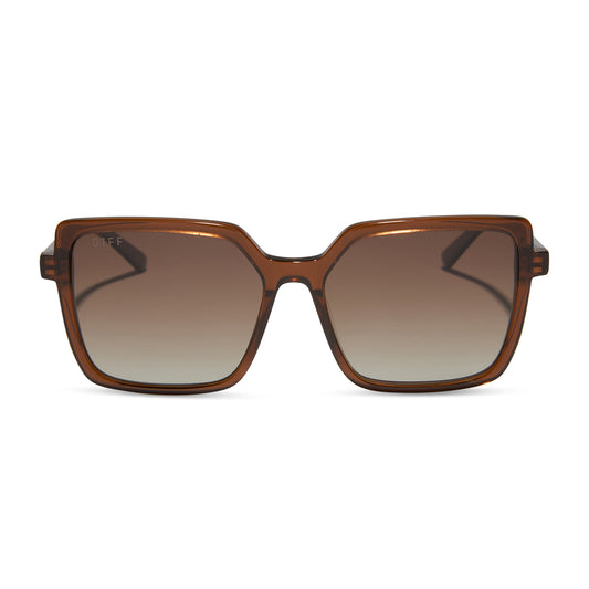 diff eyewear featuring the esme square sunglasses with a whiskey frame and brown gradient polarized lenses front view