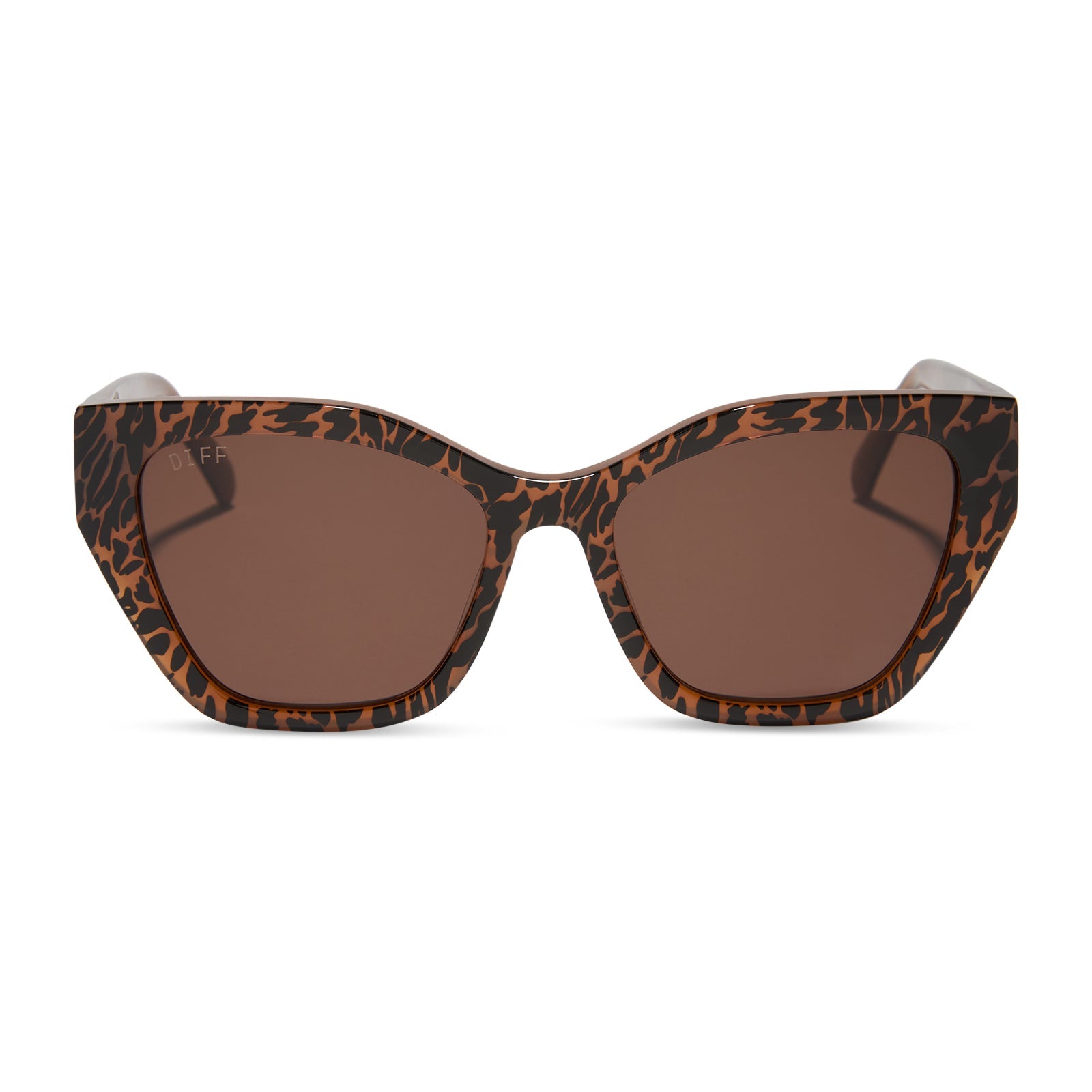 diff eyewear featuring the evie cat eye sunglasses with a animal print frame and brown lenses front view