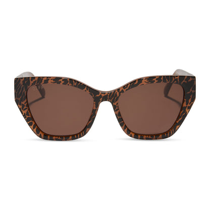 diff eyewear featuring the evie cat eye sunglasses with a animal print frame and brown lenses front view
