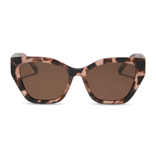 diff eyewear wholesale evie cat eye sunglasses with a himalayan tortoise frame and brown gradient lenses front view