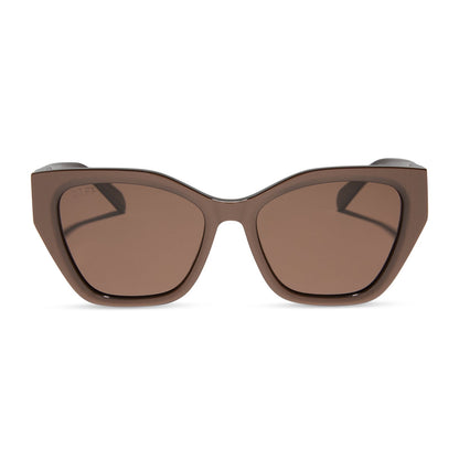 diff eyewear featuring the evie cat eye sunglasses with a moscow mule frame and brown lenses front view