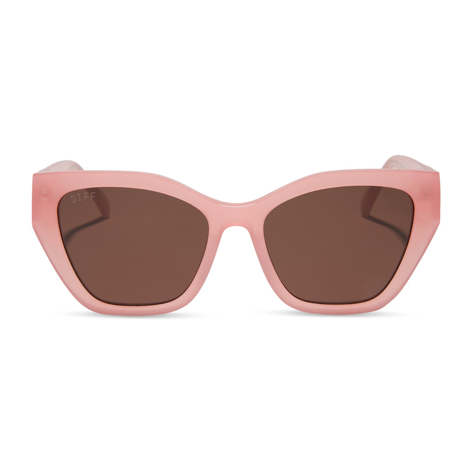 diff eyewear featuring the evie cat eye sunglasses with a peach frame and brown polarized lenses front view