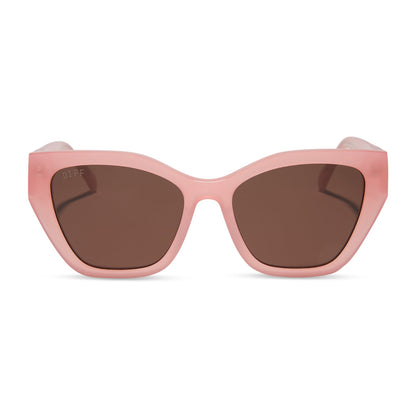 diff eyewear featuring the evie cat eye sunglasses with a peach frame and brown polarized lenses front view