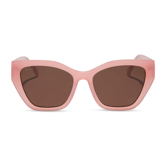 diff eyewear featuring the evie cat eye sunglasses with a peach frame and brown polarized lenses front view