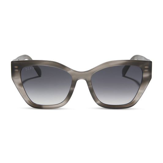 diff eyewear featuring the evie cat eye sunglasses with a smoke marble grey frame and grey gradient lenses front view