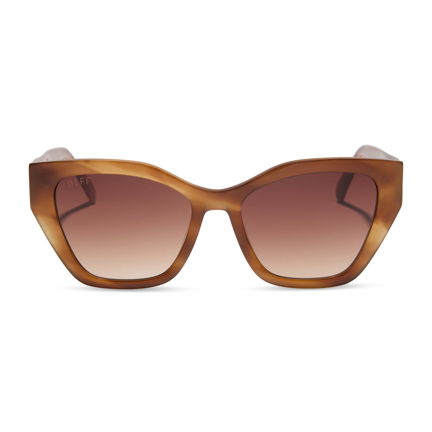 diff eyewear featuring the evie cat eye sunglasses with a tawny brown tortoise frame and brown gradient lenses front view