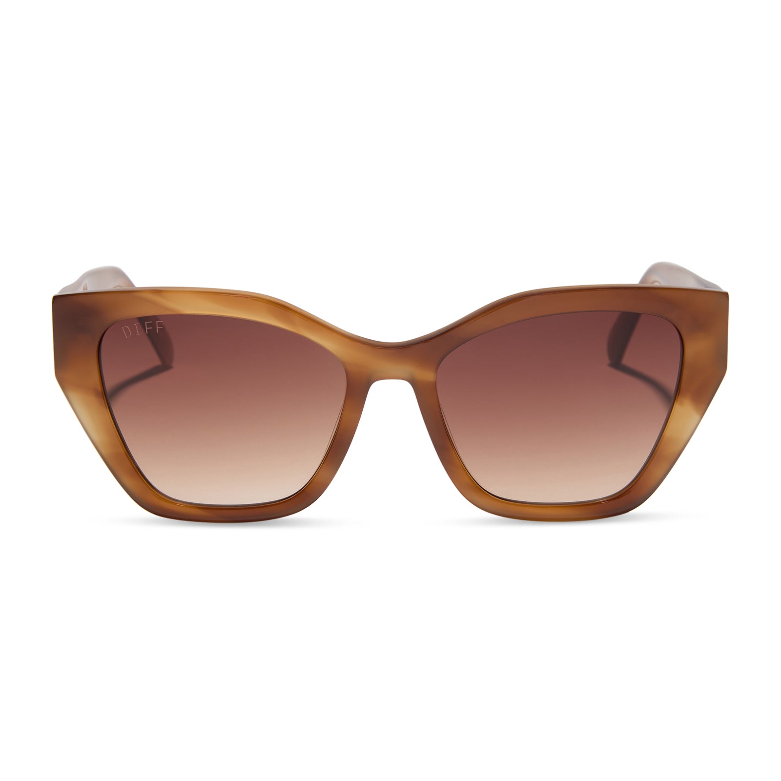 diff eyewear featuring the evie cat eye sunglasses with a tawny brown tortoise frame and brown gradient lenses front view