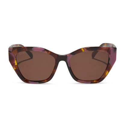 diff eyewear featuring the evie cat eye sunglasses with a torino tortoise frame and brown lenses front view