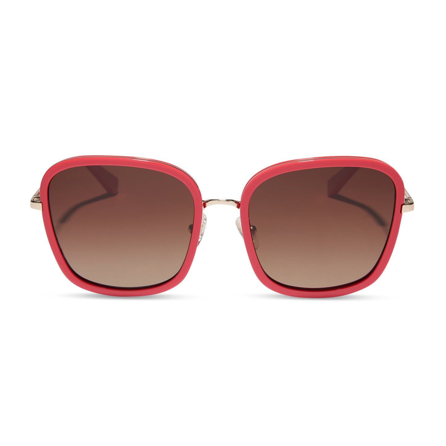 diff eyewear wholesale genevive square sunglasses with a sunset red frame and brown gradient lenses front view