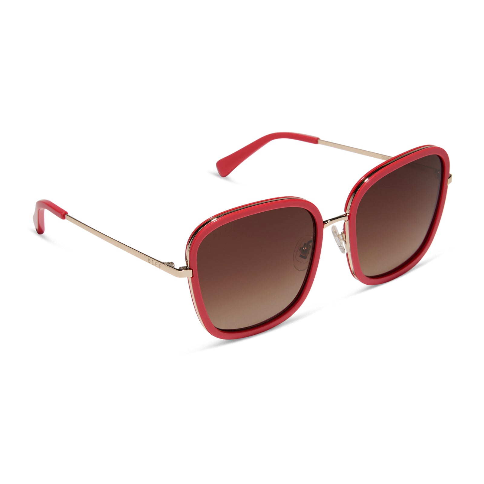 diff eyewear wholesale genevive square sunglasses with a sunset red frame and brown gradient lenses angled view