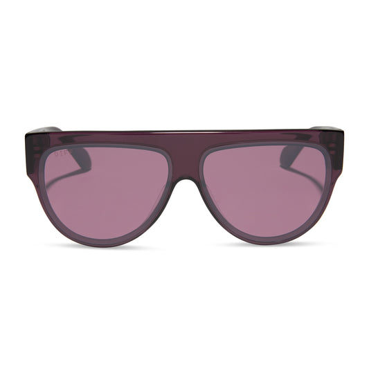 diff eyewear featuring the georgie square sunglasses with a aubergine purple red frame and aubergine with silver flash lenses front view